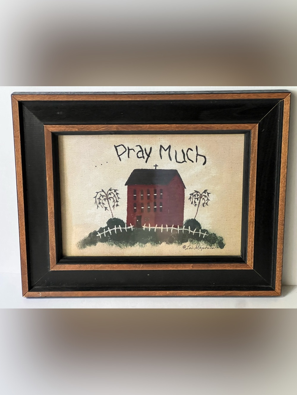 Pray Much Primitive Red House Print by Lori Maphies